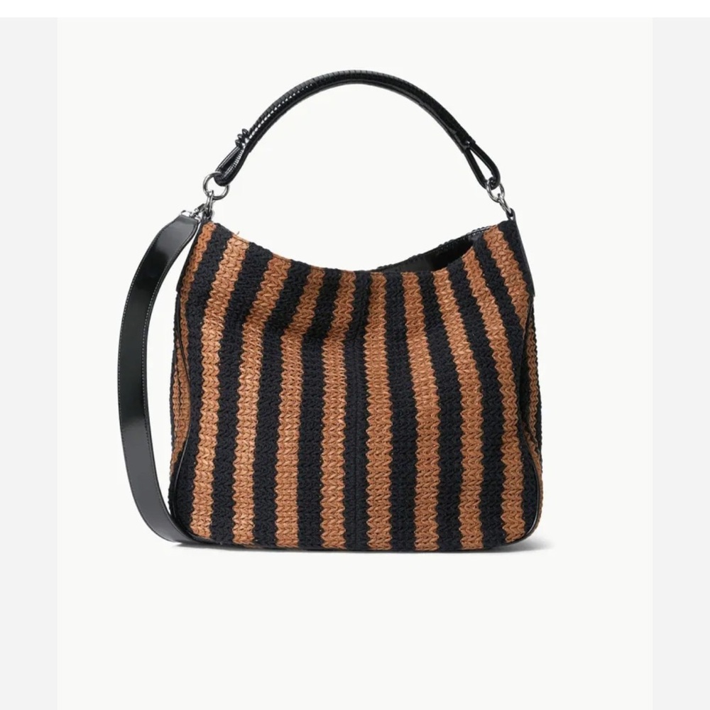 STAUD Perry bag - woven raffia hobo/tote in black&tan seashore stripe - NEW!